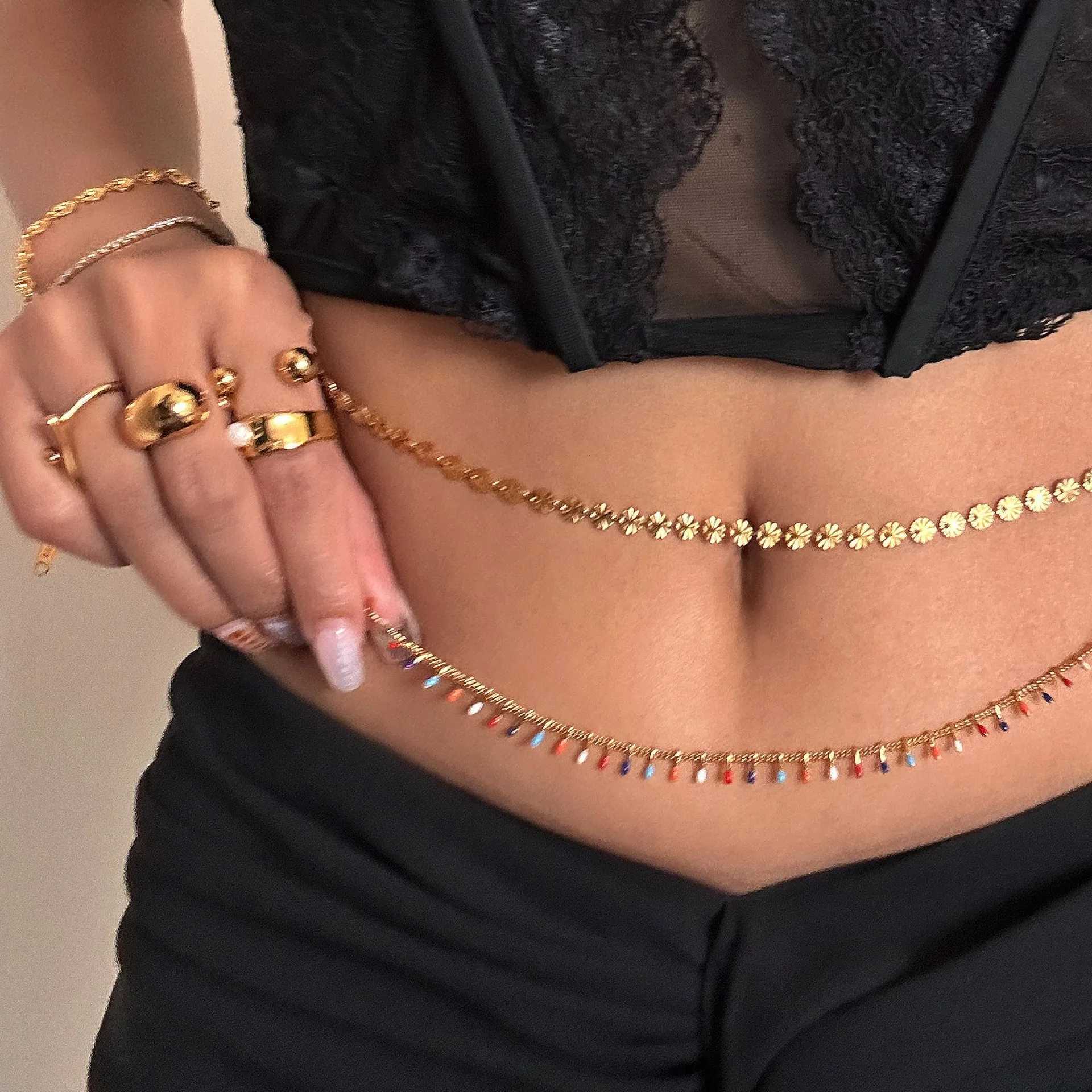 Taille -ketengordels Waterdichte roestvrijstalen tailleketen Trend Bohomia Rhinestone Belly Chains Dames zomer sexy strand bikini body sieraden geschenk D240430