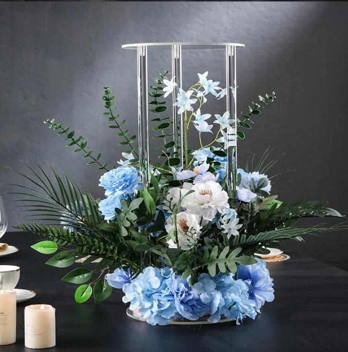 丸いアクリルの床花瓶、透明な花の花瓶、結婚式のテーブルのセンターピース、モダンなヴィンテージスタンド、柱の装飾
