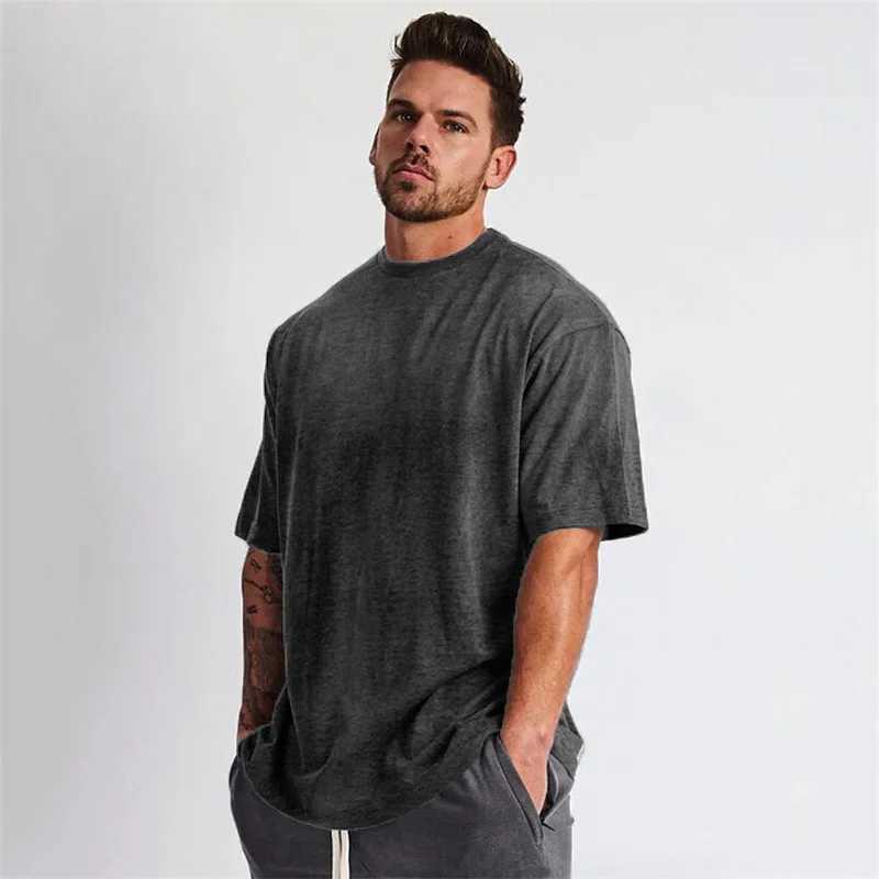 Mäns T-shirts Vanliga Weave Gym klädsel Fitness Wear Overdimensionerade T-shirts Mens Hip-Hop Sweatshirts Lossa kortärmade T-shirts Muskelbyggnad T-shirtsl2405