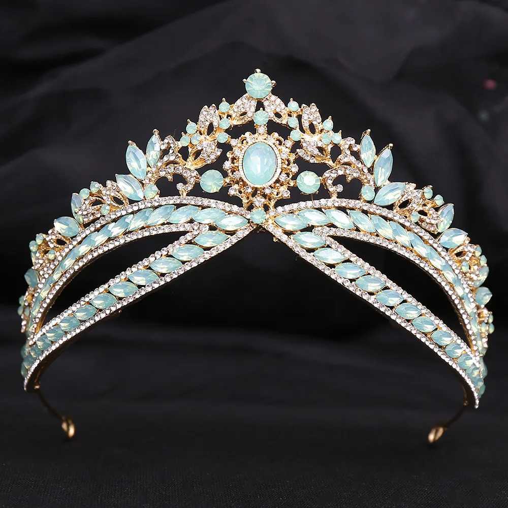 Tiaras di lusso verde opal cristallo fiore goccia goccia di tiara femminile festa di matrimonio eleganti accessori capelli a corona da sposa da sposa