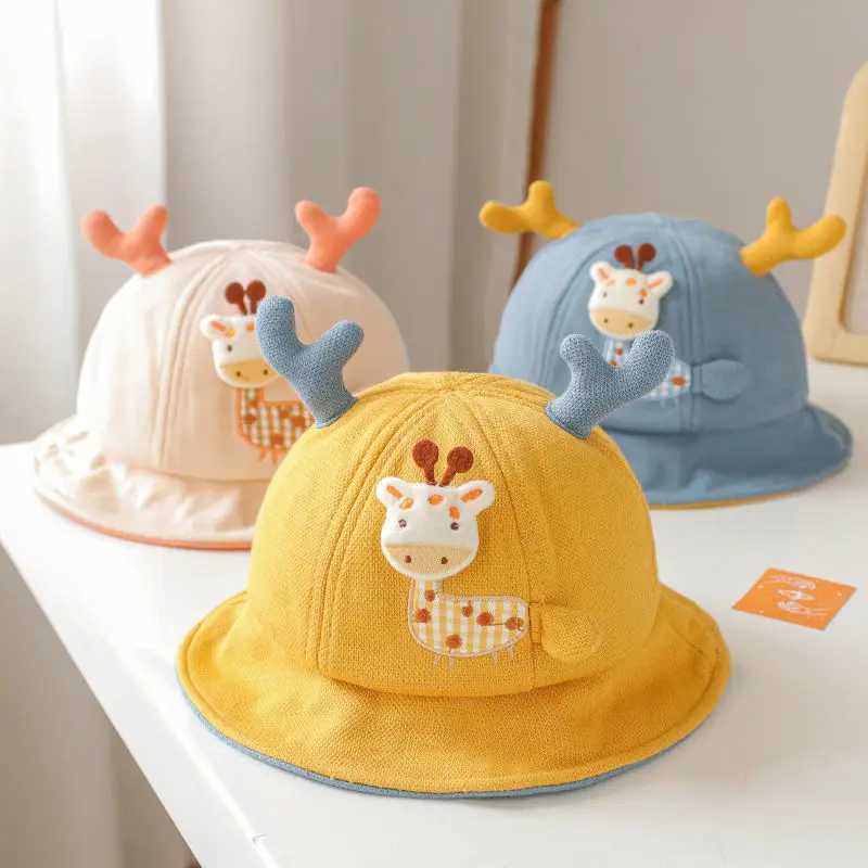Czapki kapelusze nowa kapelusz dla niemowląt z uszami urocze kreskówka zwierzęcy chłopcy i dziewczęta kapelusz słoneczny dzieci rybak hatl240429
