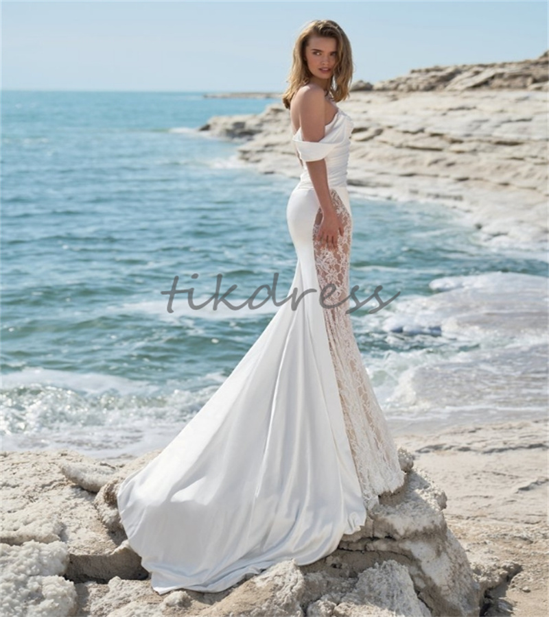 Robes de mariée sirène de fées 2024 Off épaules illusion Lace Bohemian Robes de mariée élégante Boho Bride Robe Destination Beach Civil Robe de Mariage Gatsby