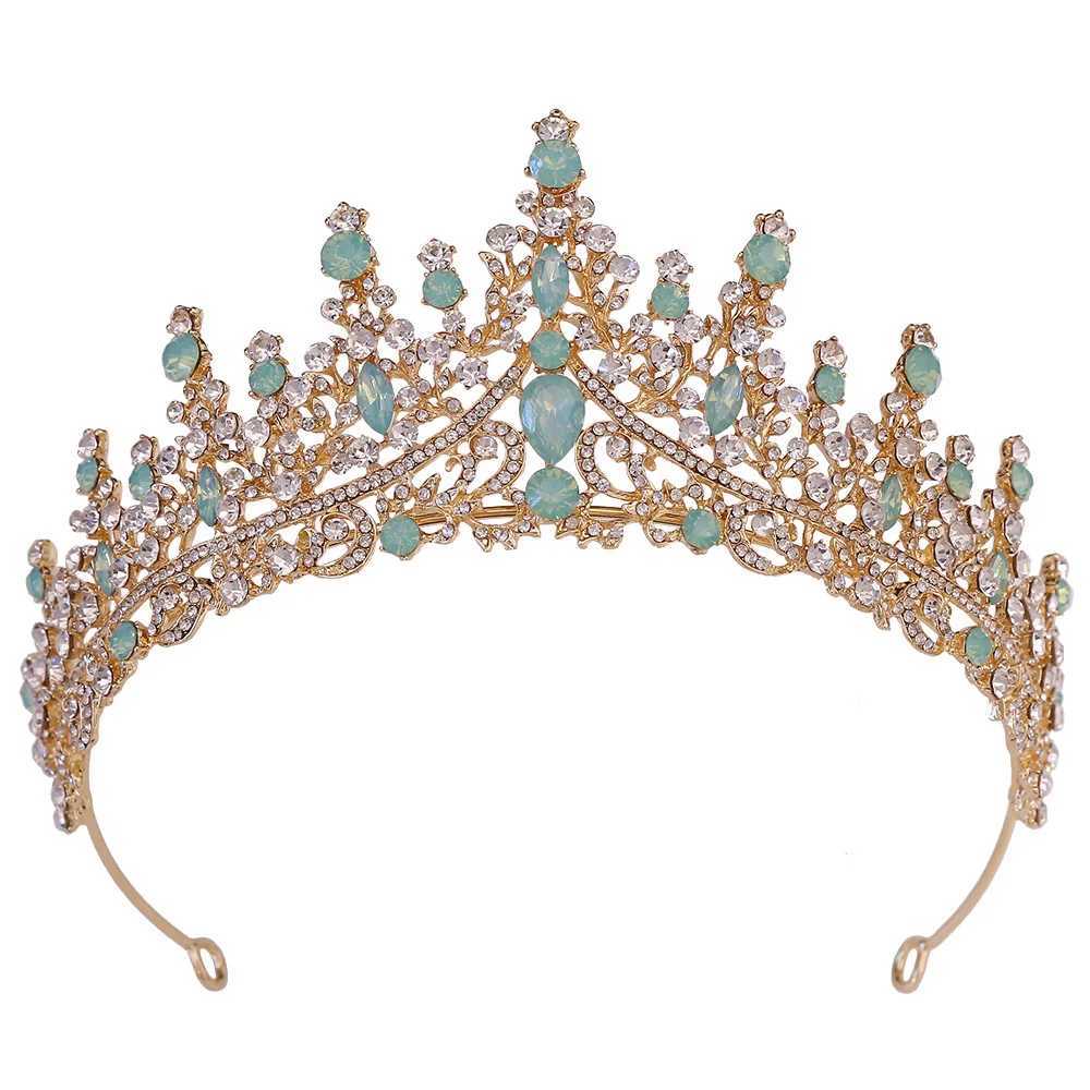 Tiaras Wedding Crystal Headwear Green Blue Opal Crown For Women Girls Hair Accessories Queen Tiaras Tiaras Party Robe Bands