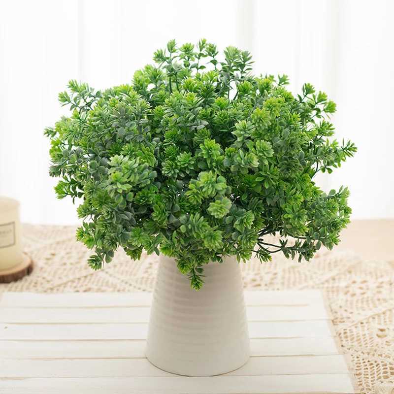 Getrocknete Blumen grünes Gras künstlicher Chrysanthemen Home Hochzeitsraum Plastik Bonsai DIY Garden Outdoor Arrangement Party Dekoration gefälschte Pflanze