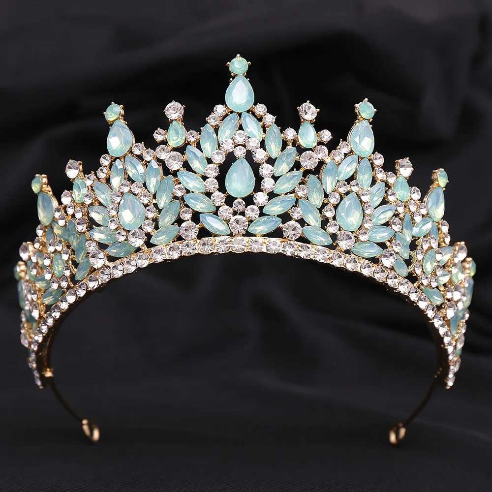 Tiaras di lusso verde opal cristallo fiore goccia goccia di tiara femminile festa di matrimonio eleganti accessori capelli a corona da sposa da sposa