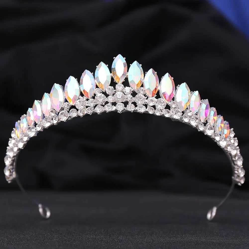 Tiaras Korean Sweet Cute AB Crystal Tiara Crown For Women Girls Wedding Elegant Luxury Princess Party Hair Dress Jewelry