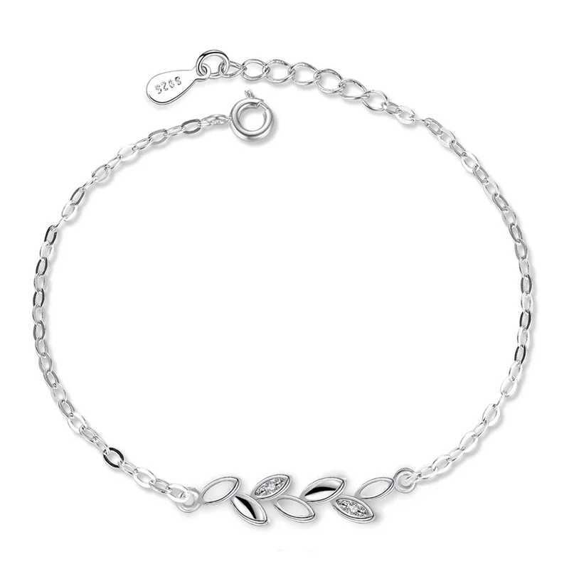 Chaîne 925 STERLING Silver Ladies Bracelet Lucky Leaf Silver Bracelet Girl Garm Simple Couple Love Gift Christmas Gift Bijoux 8 pouces