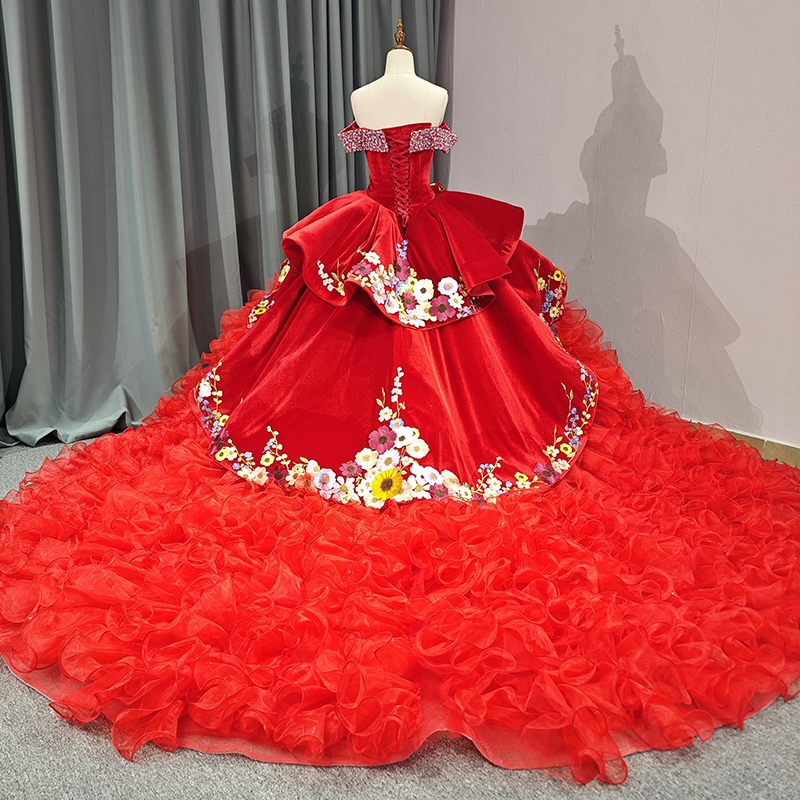 Robe de bal rouge de luxe quinceanera robes 2024 cryatal tul à niveaux volants mexicains sweet 16 robes vestidos de 15 anos lace up up