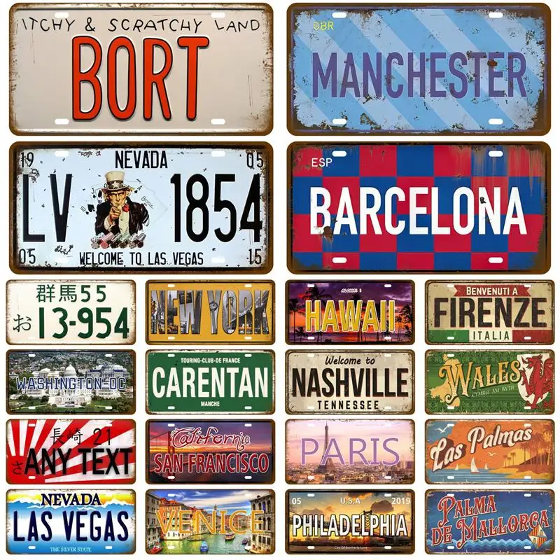 Licence de voiture Metal Sign Famme City Tin Plate Affiche Vintage Home Decor Retro Metal Tin Sign Pub Club Bar Garage de voiture ART Art Home Decor Taille 15 x 30cm