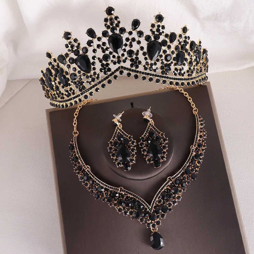 Tiaras Baroque / Set Bridal Wedding Crown Princess Queen Water Drop Ab Crystal Tiaras Collier Boucles d'oreilles