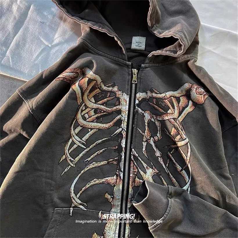 Heren Hoodies Sweatshirts Hooded Shirt Y2K Gothic Strwear Print Mens Sweater Nieuwe damesronde Retro H240429