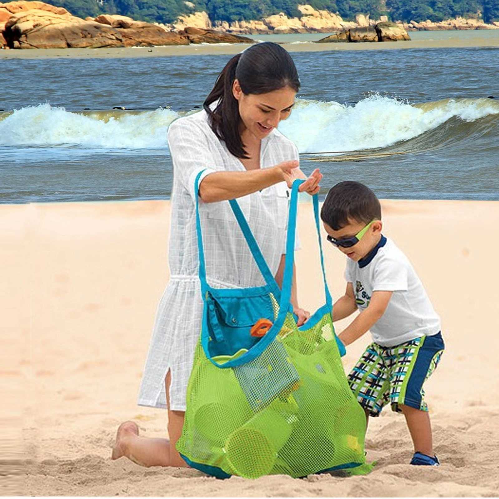 Sand Play Water Fun Protable Mesh Bag Children Sand Away Kids Swimming Pool Beach Toys Clothes Towel Bag Baby Toy Storage Sundries Bags Organizer d240429