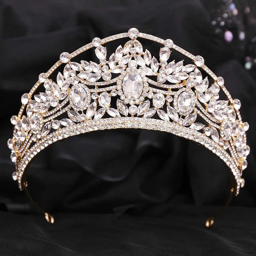 Tiaras Elegant Red Crystal Tiara for Women Wedding Party Robe Luxury Fashion Queen Bridal Bride Blue Rhinestone Crown