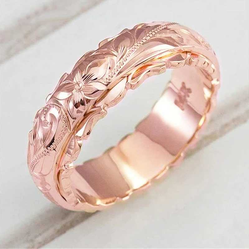 Wedding Rings Women Carving Rose Ring Women and Men Gold Color Suspended Carved Flower Ring Elegant Fashion Jewelry Wedding Anniversary Rings