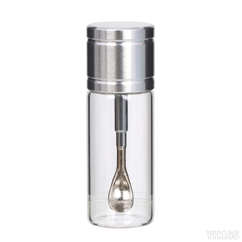 Metallglasrökning Bottle Box Portable Herb Tobacco Pill med Telescopic Spoon Dabber Tool Storage Stash Pocket Jar Wax Container Snuff Snorter Sniffer Snuffer