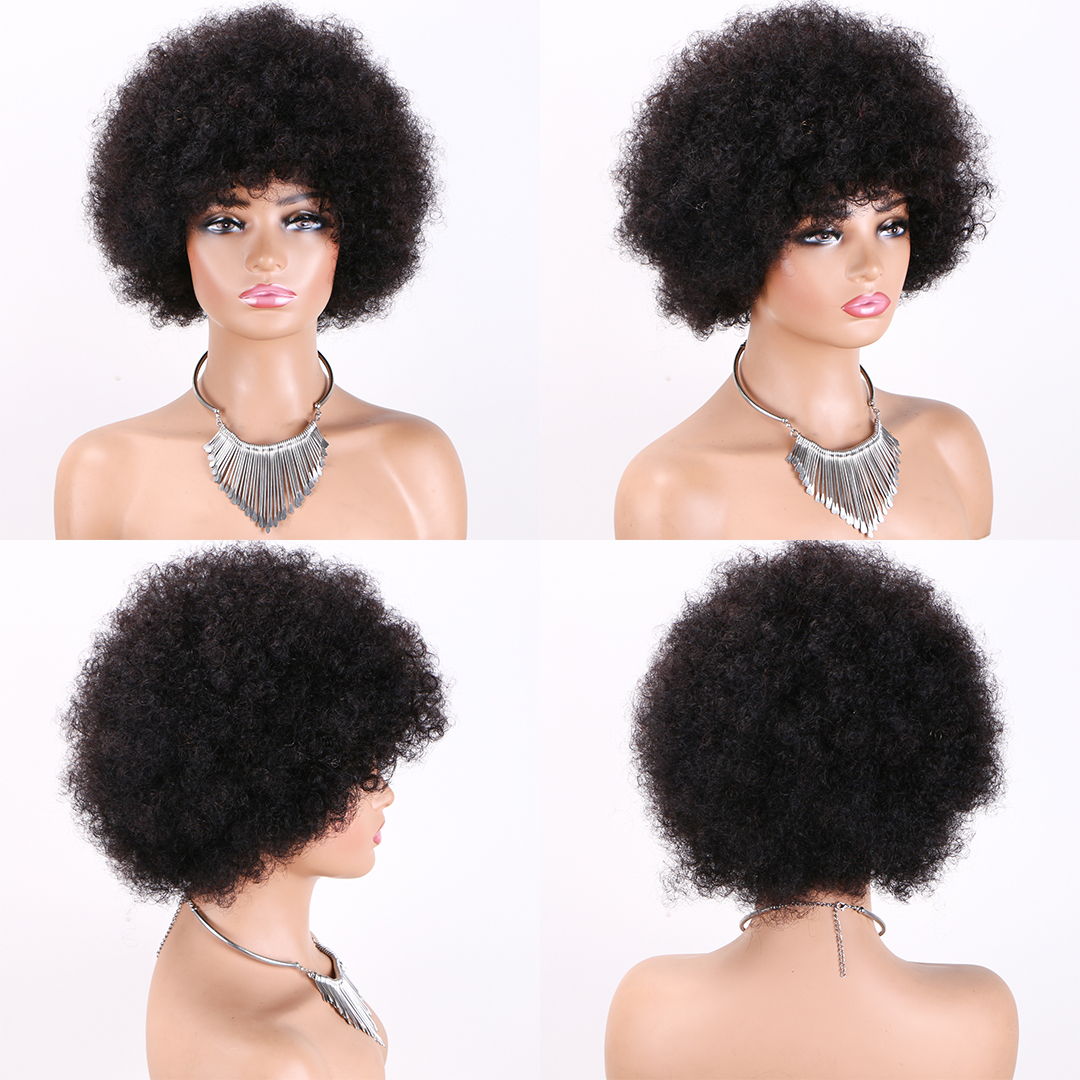 Parrucche capelli umani corti afro ricci donne nere piene parrucche corte cortometrali 150% densità afro parrucca parrucche di sostituzione afroamericana colore nero naturale