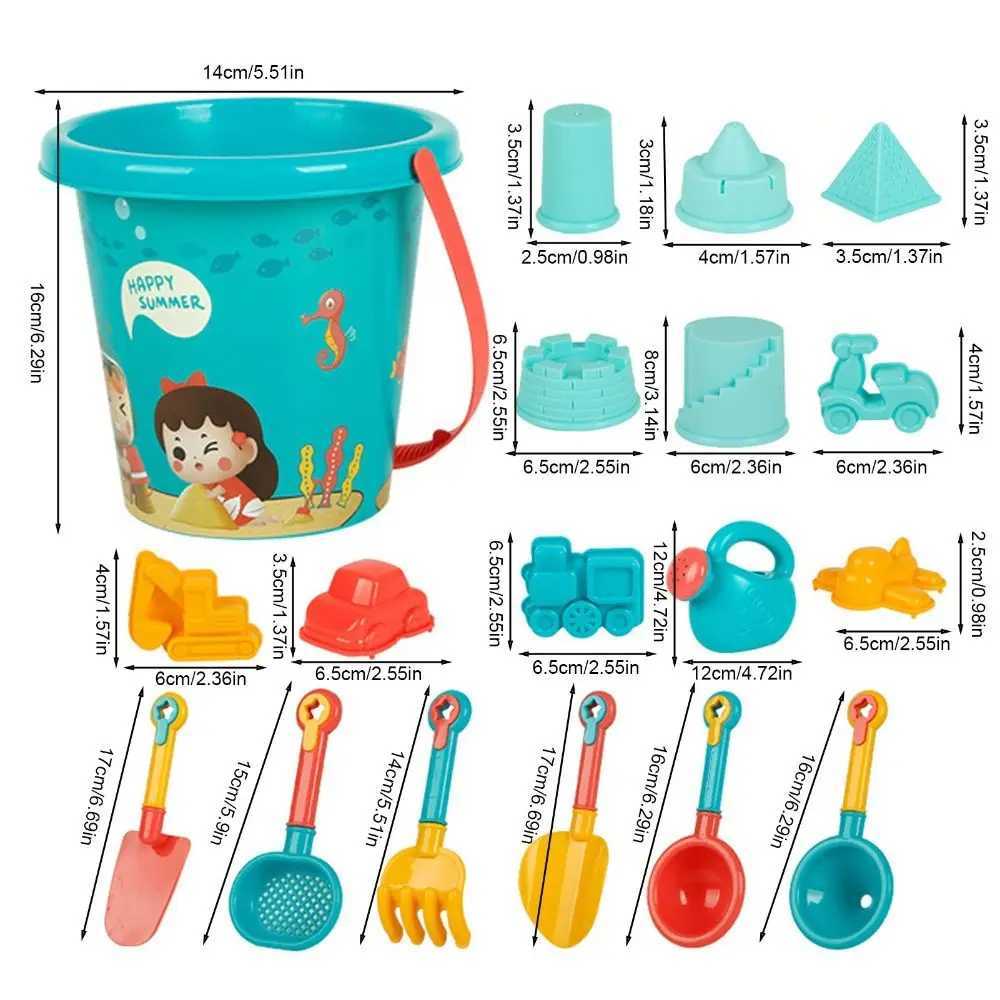 34S1 Sand Play Water Fun Childrens Beach Toy Sets Handglas Zanglijst Baby Travel Buitengereedschap met Sand Rake Watering Cans Shovel Rake Model D240429