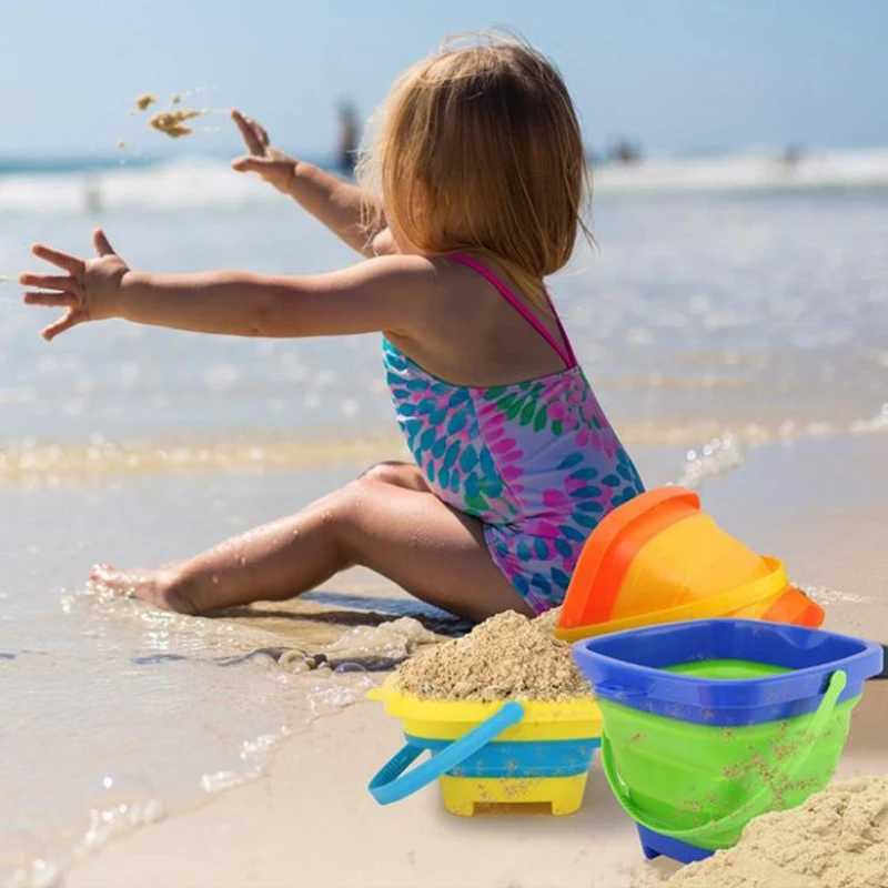 Sable Player Eau Fun Portable Place Backet Sand Toy pliable pliable paillable Multiding Silicone Pail Partable Place Backet Sand Toy sans pelle à la pelle D240429