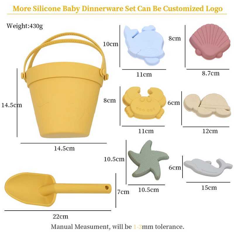 Sand Play Water Fun Summer Children Beach Toys con lindo animal Modelo de silicio Seaside Silicon Dune Dune Sand Molde Herramients Sets Baby Bath Toy Kids D240429