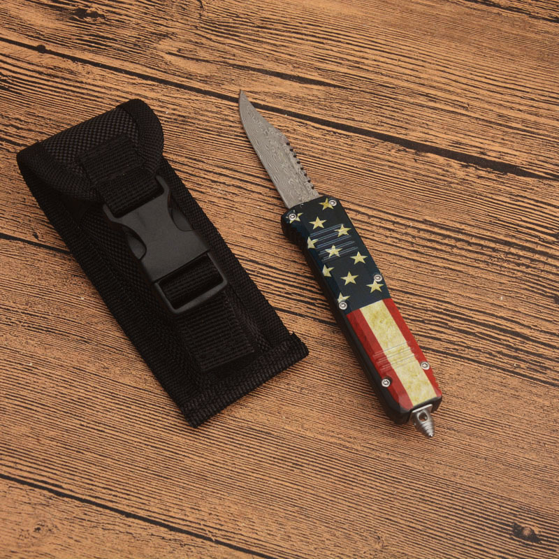Najwyższej jakości mały rozmiar C07 Auto taktyczny nóż Damascus piekielnie piekielne rączka zn-al-al-al-Al Kieszonka nóż na zewnątrz noża do przeżycia noży z nylonową torbą nylonową