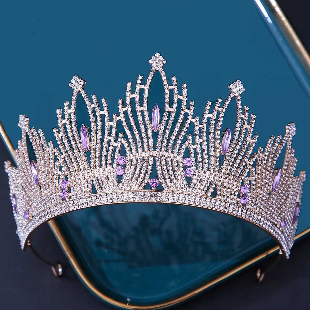 Tiaras Baroque Purple Crystal Tiara Crown For Women Wedding Party Fashion Queen Bridal Bride Crown Couronne Accessoires