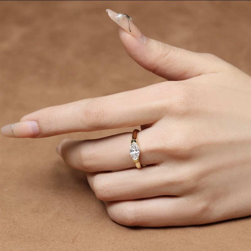 14K Gold Marquise Moissanite Diamond Pierścień 100% Real 925 Srebrny Party Wedding Pierścienie dla kobiet biżuteria zaręczynowa