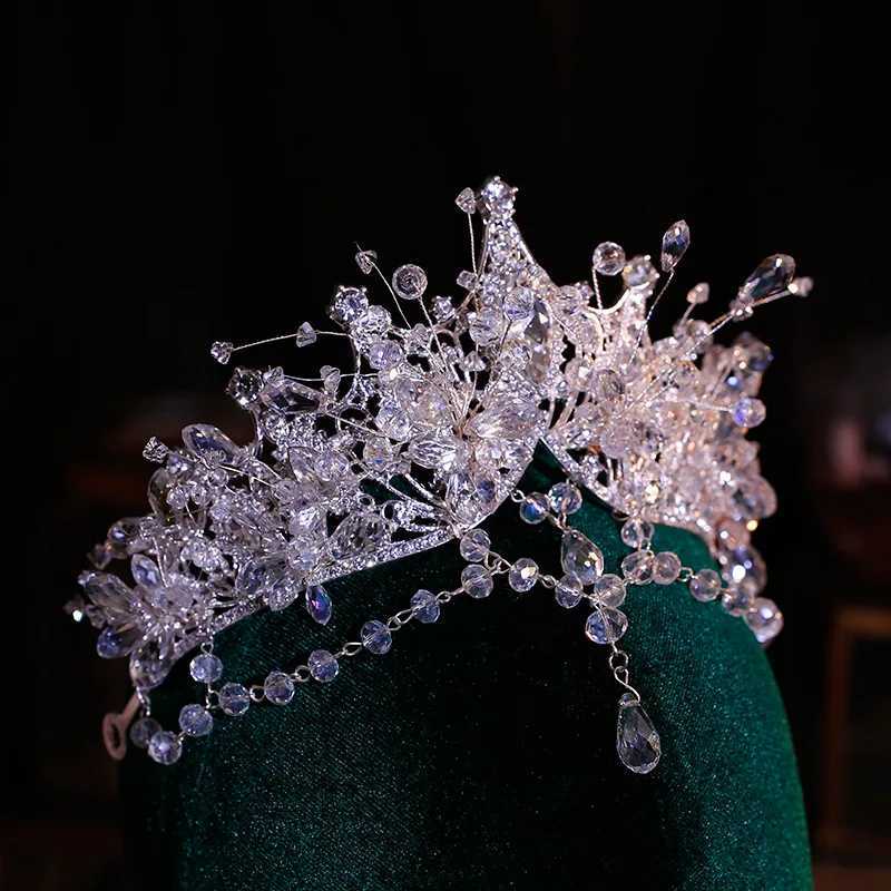 Tiaras lüks prenses su damla püskül kolye kristal tiara taç kadınlar kızlar düğün Koreli zarif gelin saç elbise takı takı