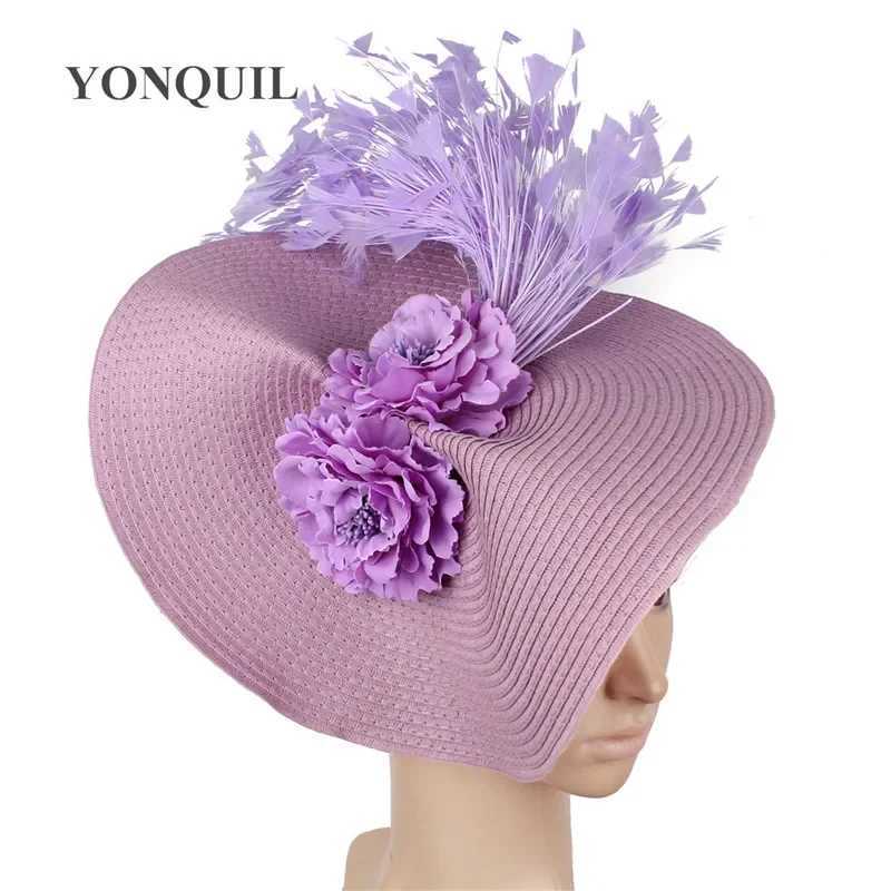 Chapeaux à bord large chapeau seau rose accessoire de cheveux vintage femme plume fascinateur clips de cheveux élégant mariage de fête nuptiale casque de promotion de promotion y240426