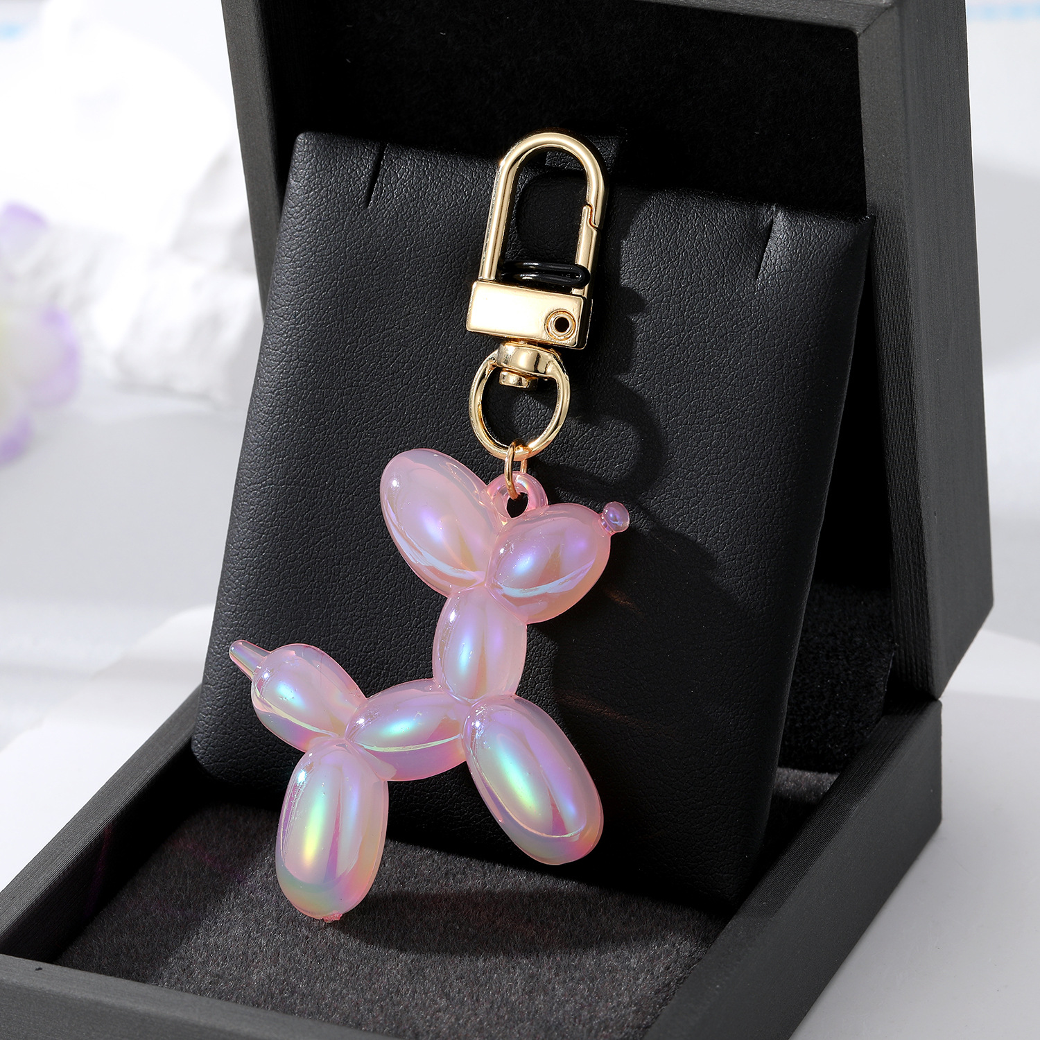 Bling Kawaii Cartoon Animal Couple Keychains Laser balloon dog Key Ring for Women Men New Colorful Cute Pet Bag Car Holder Airpods Box Jewelry