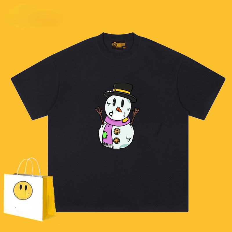 Trenda marki Smiley Face T-shirty Snowman Drukuj wagi ciężkiej krótkie rękawy 260G Bawełniane luźne koszulki