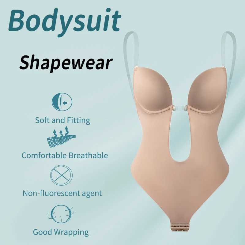 Shapers pour femmes Body Shapewear DP V-Neck Body Shaper Backless U plongeage SOMMONS TONDE TRAINER Femmes Clear Strap Poussined Push Up Corset Y240429