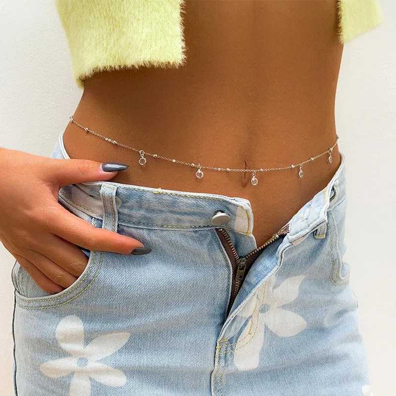 Du2e Cinture a catena della vita Female Seaside Beach Bikini Sexy Summer Rhinestone Belly Chains for Women Silver Gold Colore Gioielli in metallo Accessorio la vita D240430 D240430