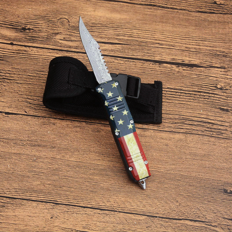 Najwyższej jakości mały rozmiar C07 Auto taktyczny nóż Damascus piekielnie piekielne rączka zn-al-al-al-Al Kieszonka nóż na zewnątrz noża do przeżycia noży z nylonową torbą nylonową