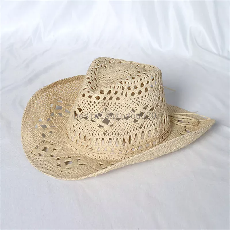 Cowboy Hollow Straw Hat Men kobiety Summer Sun Ochrony Cap Man Kobieta na plażę Czapki Czapki Rzut Brim Caps Modna podróż na zewnątrz Sunhat wakacyjne sunhats