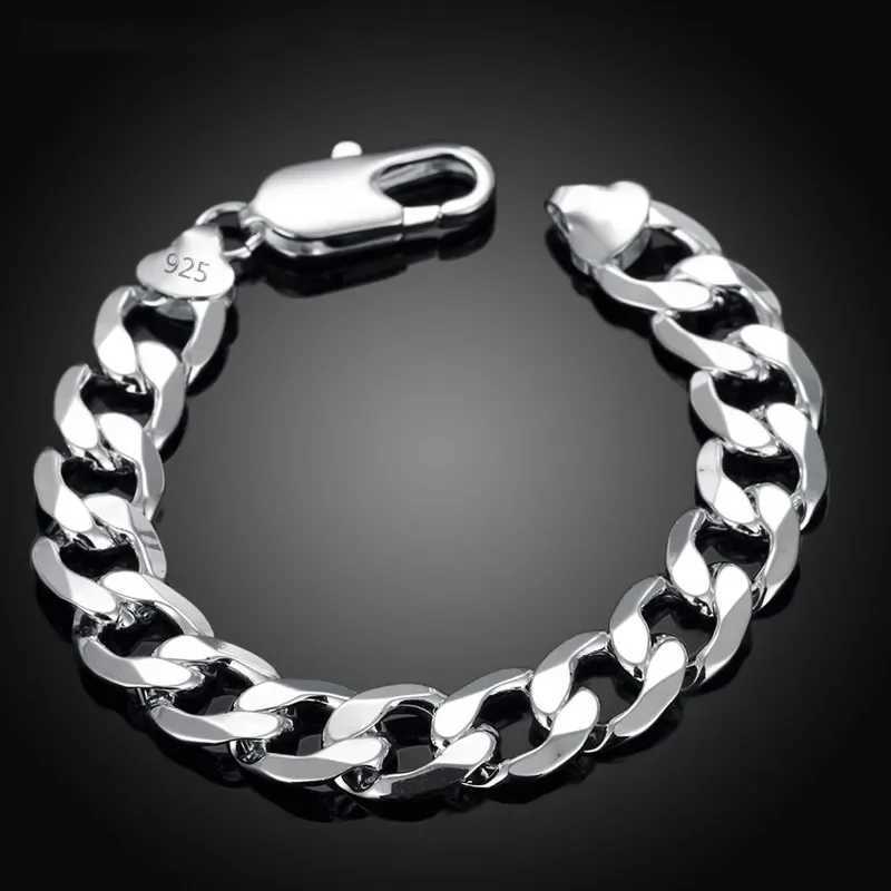 Chain 925 Silver 6MM 8MM 10MM 12MM Flat Sideways Bracelets Chains For Men Fashion Jewelry