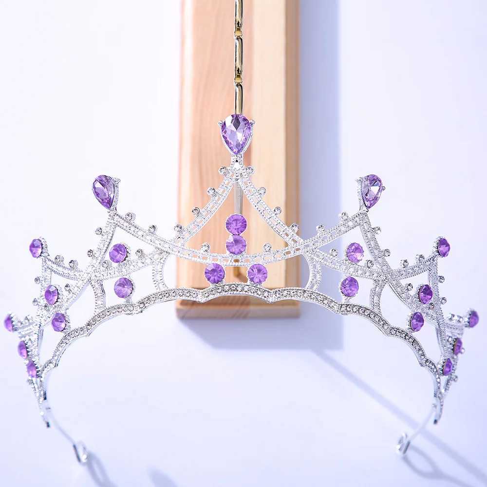 Tiaras Korean Girls Bridal Crown Purple Crystal Tiara Femme Wedding Princess Queen Righestone Couronne Bijoux Hairband Accessoires