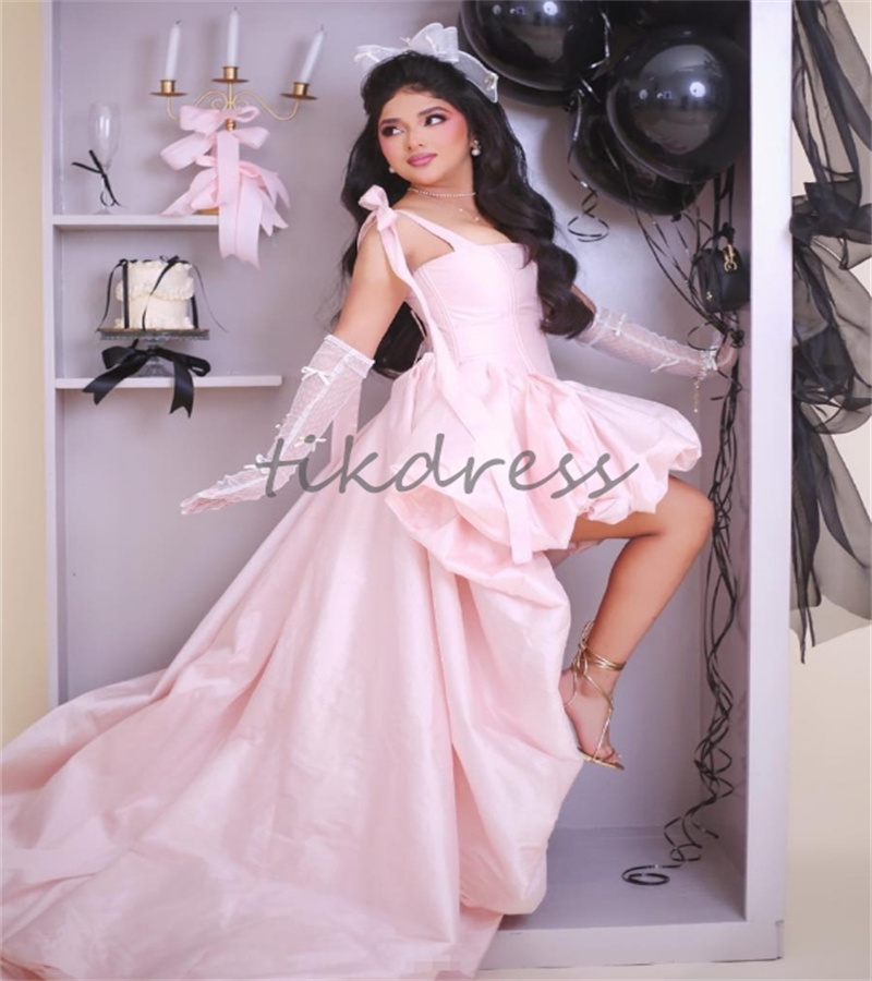 Magnifique robes de bal rose basse haute 2024 Élégant seize robe d'anniversaire sans bretelles Cinderderle Dubaï Robe de soirée arabe saoudienne Cérémonie Robe de fête