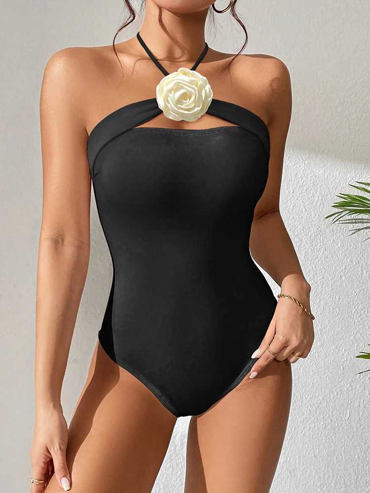 Kvinnors badkläder Peachtan Black One Piece Swimsuit Woman 2023 Luxury Bandeau Swimwear Korea Style Brud Swimsuit Beachwear Monokini Bodysuit Y240429