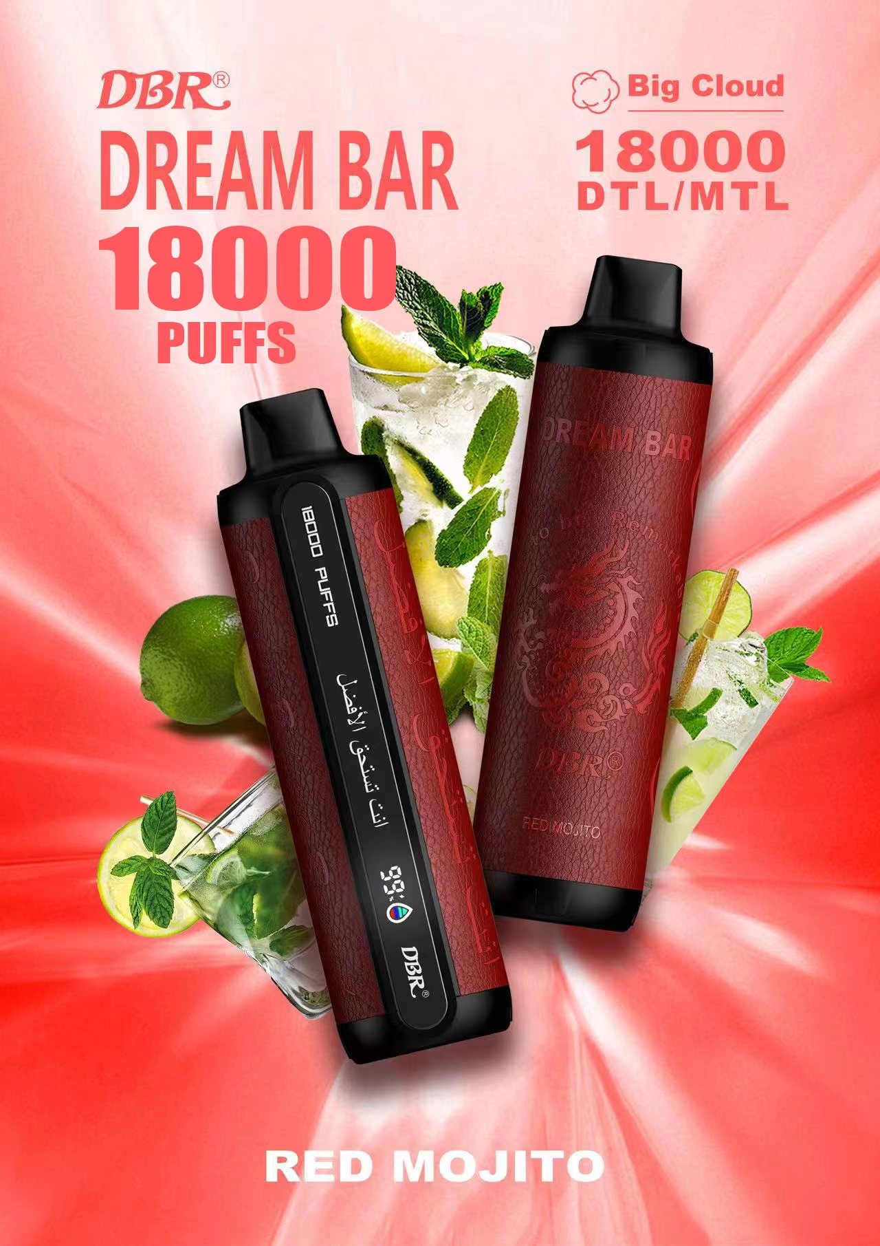 Dream Bar 18000 Puff 18K Puff Disposable Vape Mesh Coil Rechargeble 18K Puff 2%3%5%Disponible Electronic Cigarette Intelligent Display Vapes