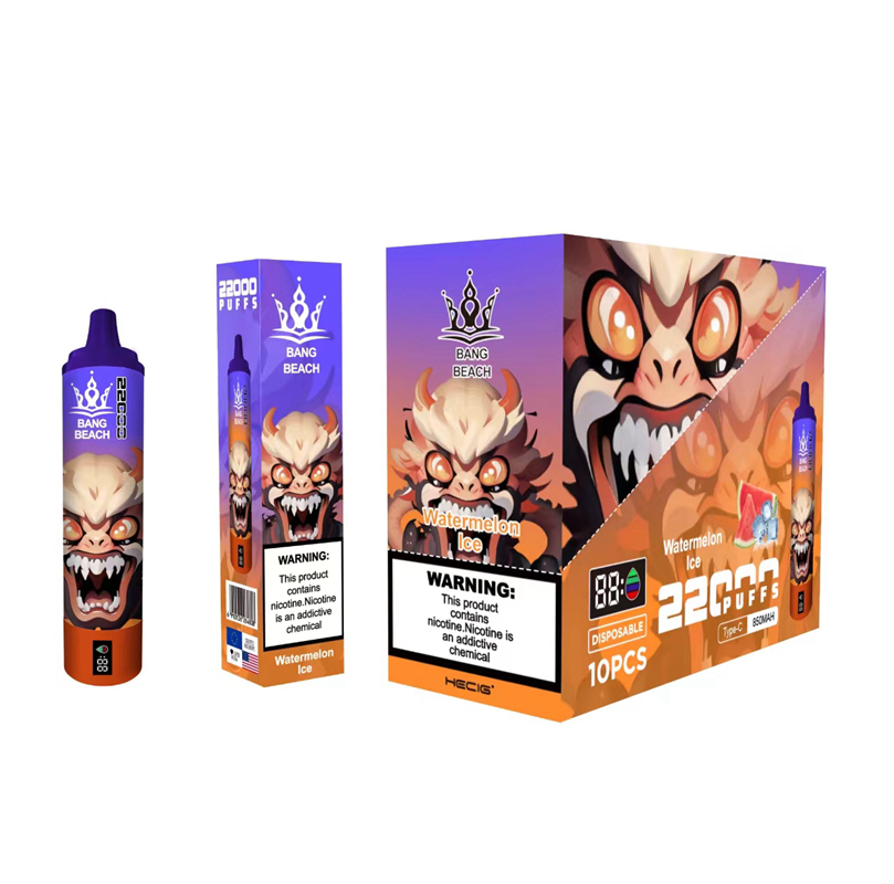 Bang Beach 22000 Puffs Vape 22K Disponibla e-cigaretter 23 ml Förfylld POD Mesh Coil 850mAh Uppladdningsbar batterin Digital SCREE VAPES VAPER VAPHER