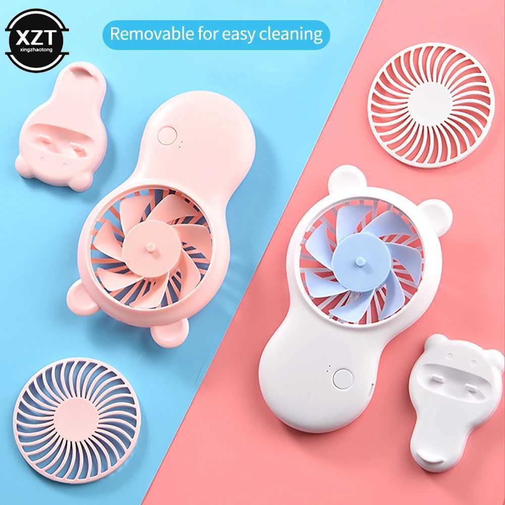 Electric Fans Cartoon Bear-Shaped Fan Handheld Mini Fan Portable Pocket USB Laddningsfläkt Summer Air Cooler Outdoor Travel Fan D240429