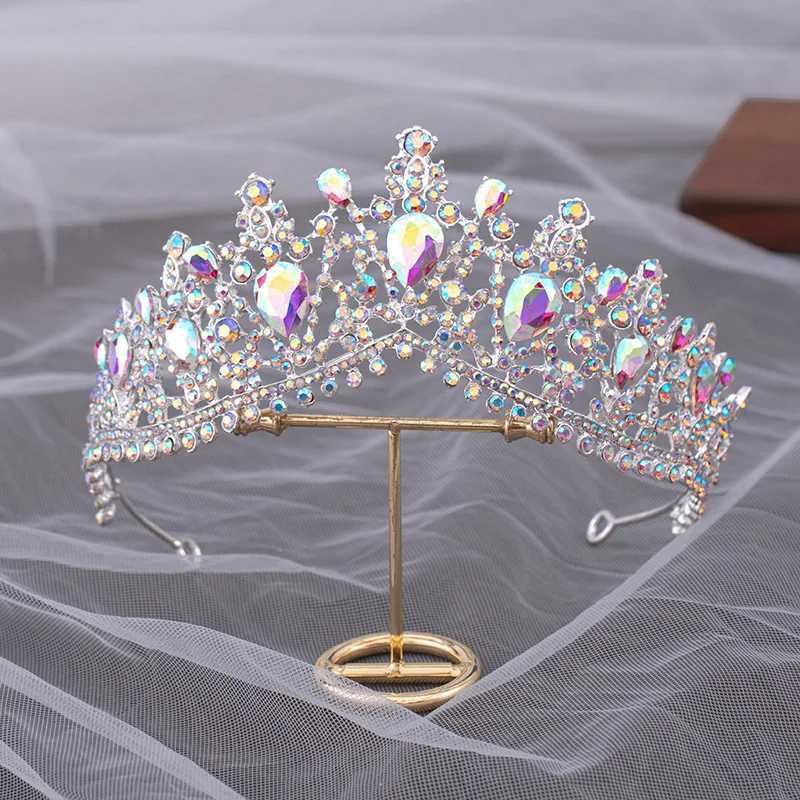 Diadration Barock Luxus Elegante Königin Prinzessin Tiara Kronen Purpur Pink AB Crystal Tiara für Frauen Hochzeit Kopfschmuck Haar Schmuck