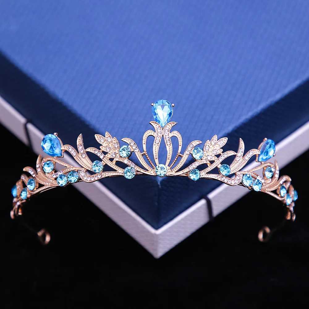 Tiaras Luxury Green Red Blue Crystal Crown Crown for Women Girls Party Wedding Princess Rhinestone Crown Accessori capelli da sposa