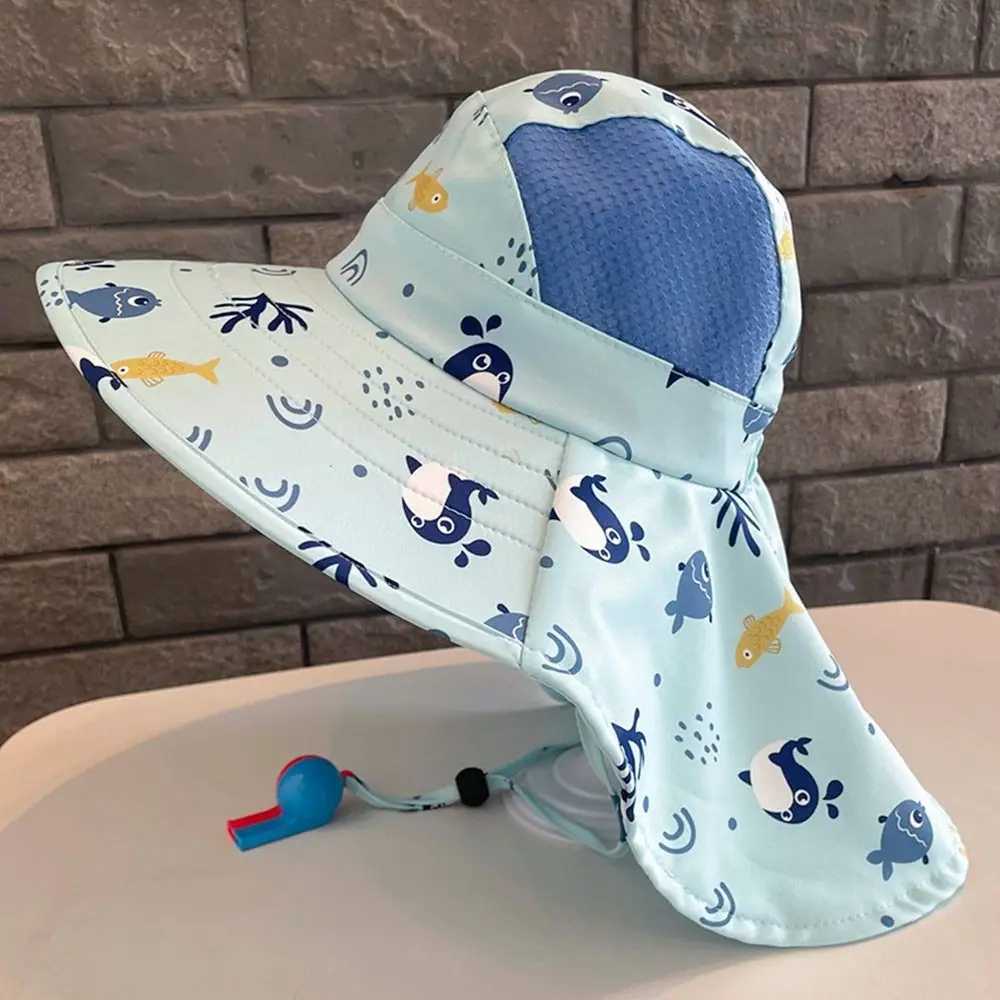 Caps Hats Childrens Eimer Hut mit Whistle Outdoor Polyester süßer Sonnenhut Atmungsaktives UV -Schutz Strandhut Baby Mädchen Boyl240429