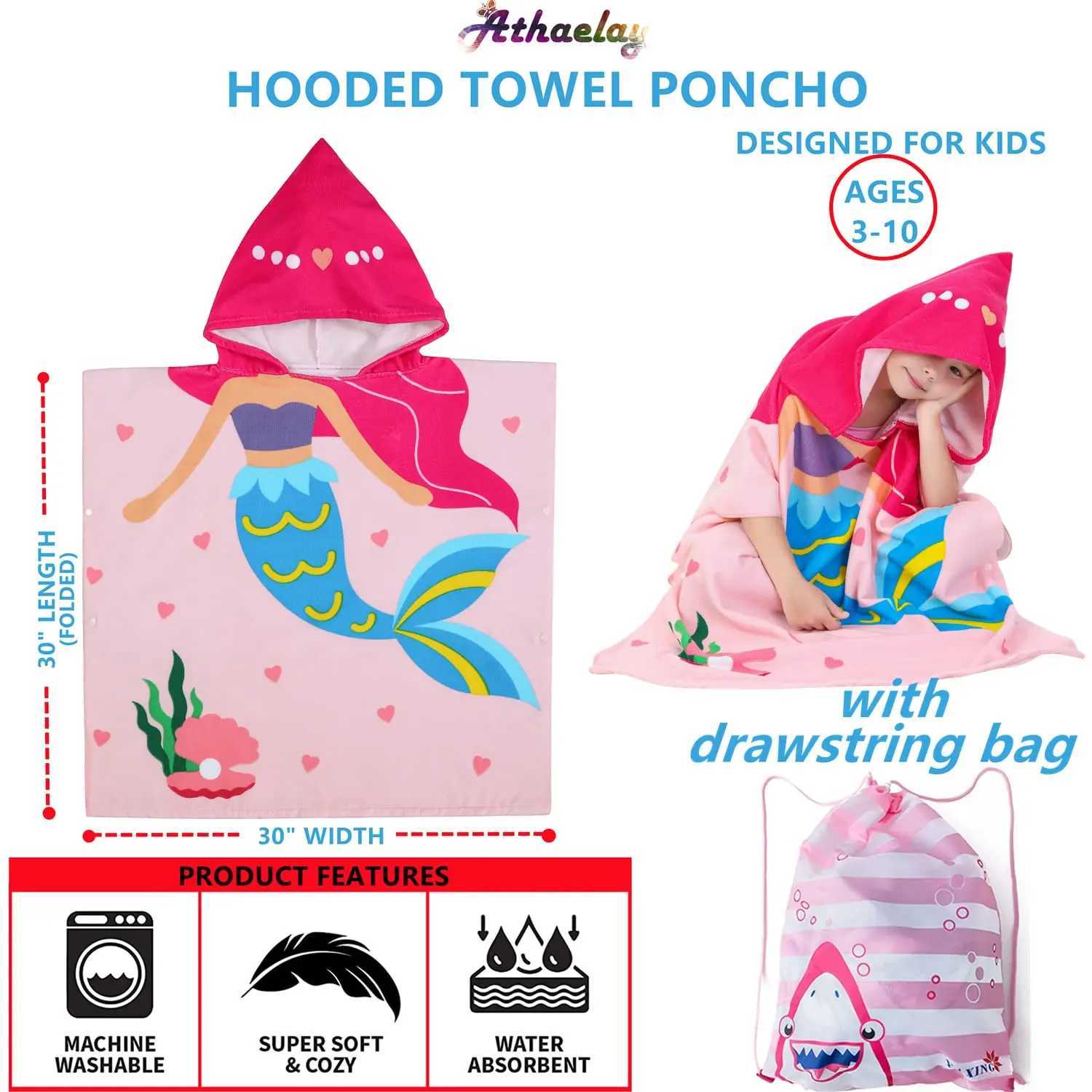 Handelsrockar dinosaurie strandhandduk med huva 3-10 år gamla pojkar och flickor huva handduk barnbadrock med dragstring bagl2404