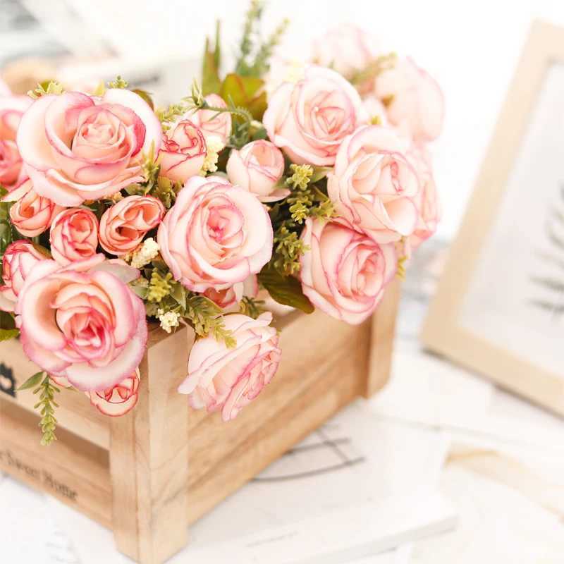 Gedroogde bloemen kunstmatige rozenbloem zijden bruiloft woonkamer kerstdecoratie nep bloemen bruid boeket ambachtelijke krans benodigdheden accessoires