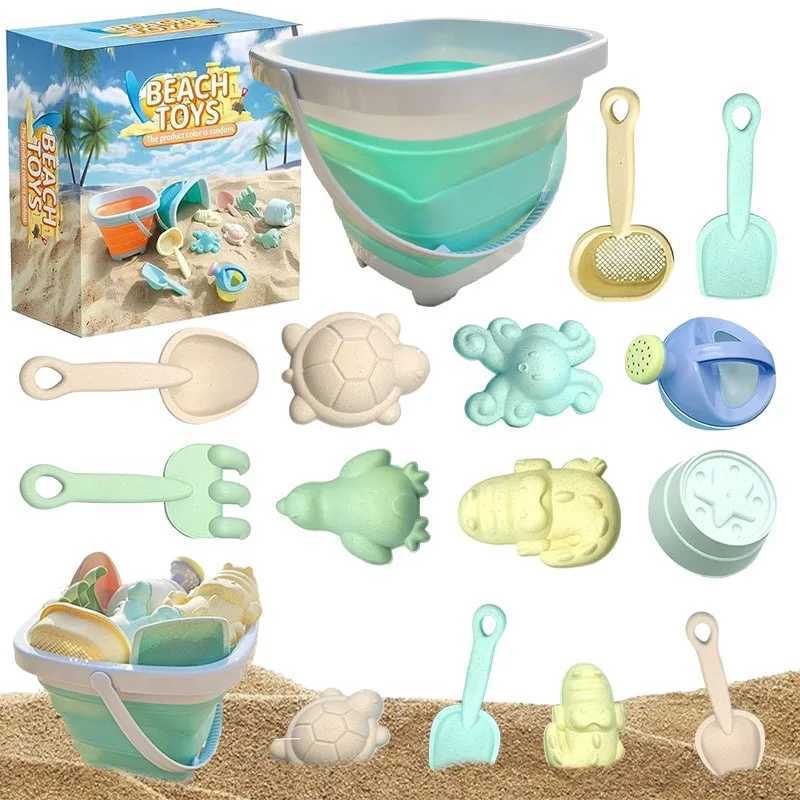 Sandspiel Wasser Spaß Strandspielzeug für Kinder Sandspielzeug für Kleinkinder Sandkastenspielzeug mit zusammenklappbarem Eimerschaufel Rechenset Sandformen Sommer Outdoor D240429