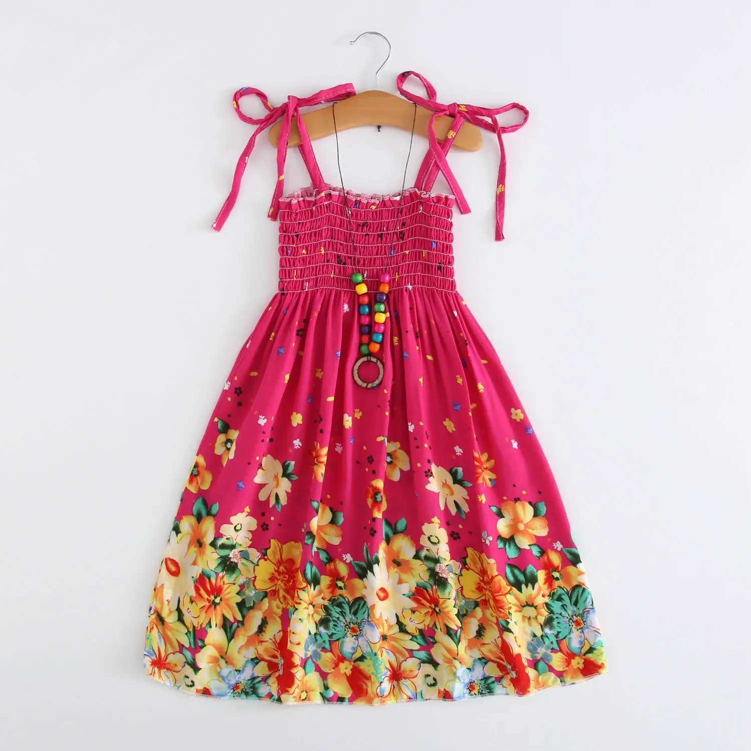 Robes de fille Summer Filles Robe Floral Sling Ruffles Bohemian Beach Princess Robes For Girl Clothing 2 6 8 12 ans avec Collier Collier