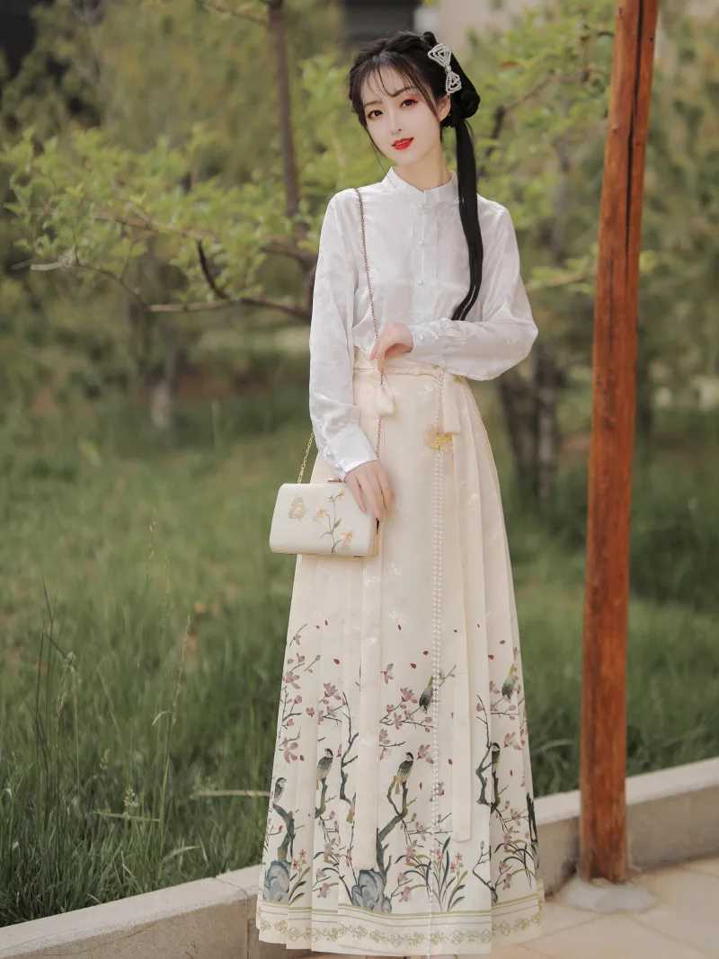 Ethnic Clothing Chinese Traditional Hanfu female white summer Han elements modified horse face dress suit fairy