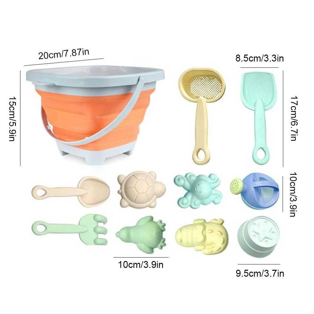 Sand Play Water Fun Divertido Bucket Beach Toy Set com balde dobrável Play Sand Toys Set Shovel Rake Sprinkler Children Beach Toys para crianças 3+Age D240429